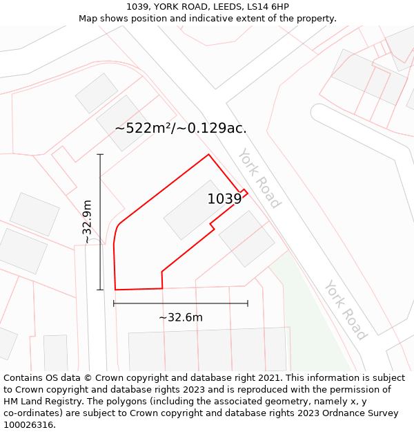 1039, YORK ROAD, LEEDS, LS14 6HP: Plot and title map