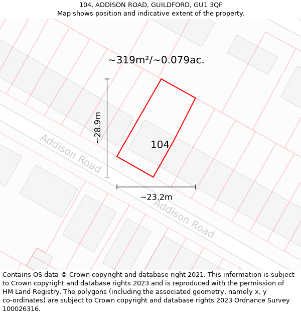 104, ADDISON ROAD, GUILDFORD, GU1 3QF: Plot and title map