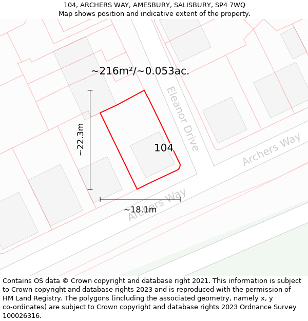 104, ARCHERS WAY, AMESBURY, SALISBURY, SP4 7WQ: Plot and title map