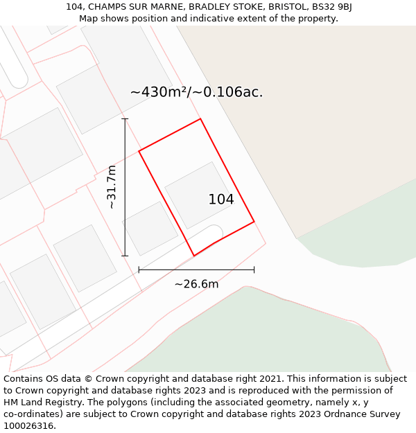 104, CHAMPS SUR MARNE, BRADLEY STOKE, BRISTOL, BS32 9BJ: Plot and title map