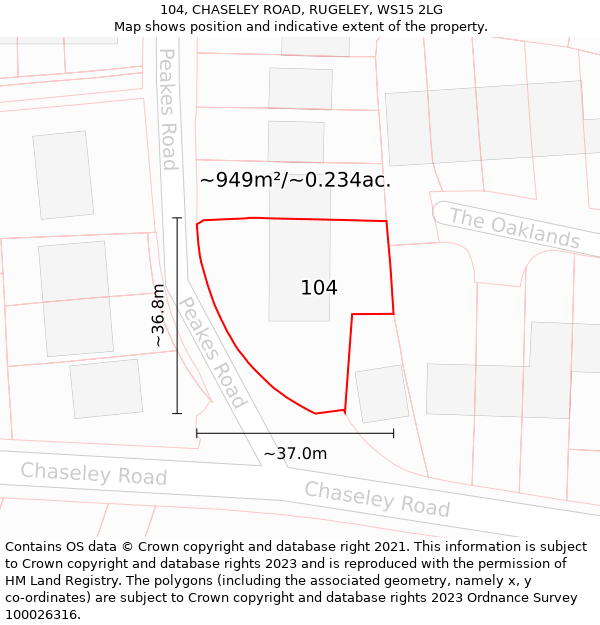104, CHASELEY ROAD, RUGELEY, WS15 2LG: Plot and title map
