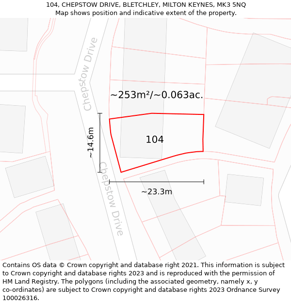 104, CHEPSTOW DRIVE, BLETCHLEY, MILTON KEYNES, MK3 5NQ: Plot and title map