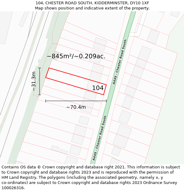 104, CHESTER ROAD SOUTH, KIDDERMINSTER, DY10 1XF: Plot and title map