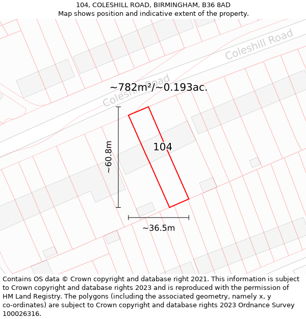 104, COLESHILL ROAD, BIRMINGHAM, B36 8AD: Plot and title map