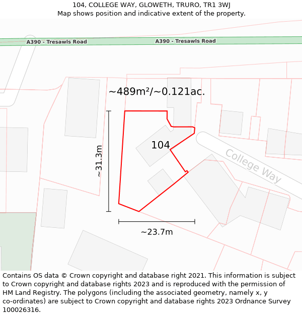 104, COLLEGE WAY, GLOWETH, TRURO, TR1 3WJ: Plot and title map