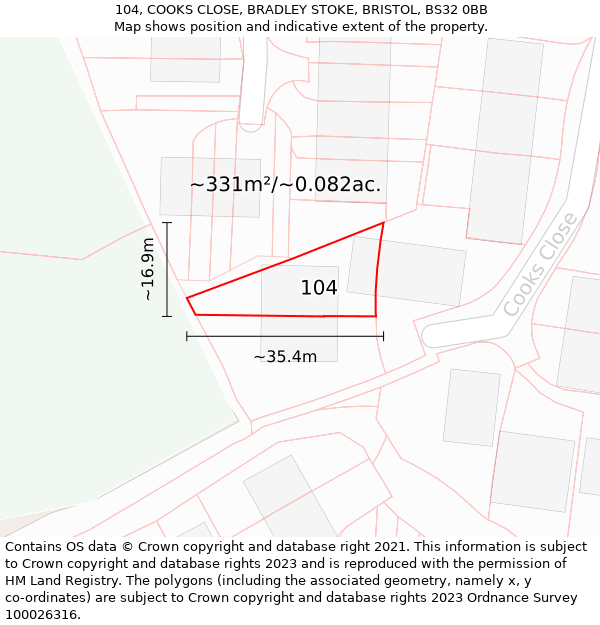 104, COOKS CLOSE, BRADLEY STOKE, BRISTOL, BS32 0BB: Plot and title map