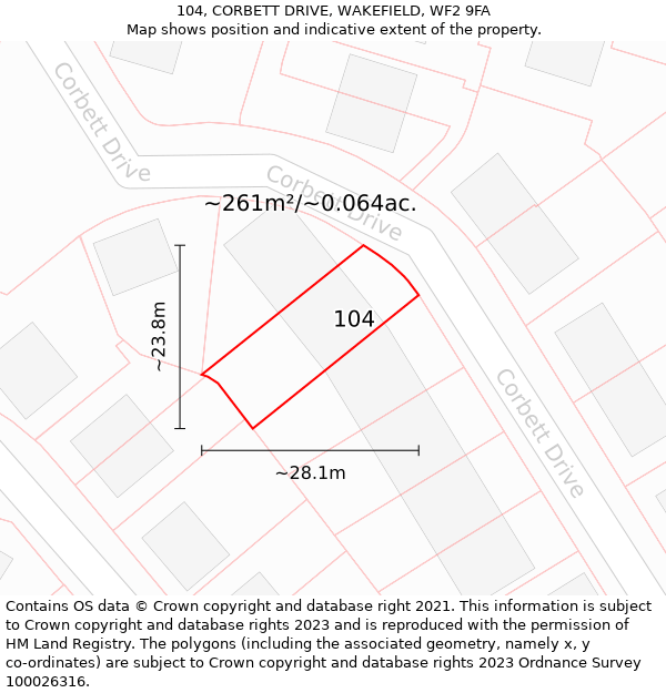 104, CORBETT DRIVE, WAKEFIELD, WF2 9FA: Plot and title map