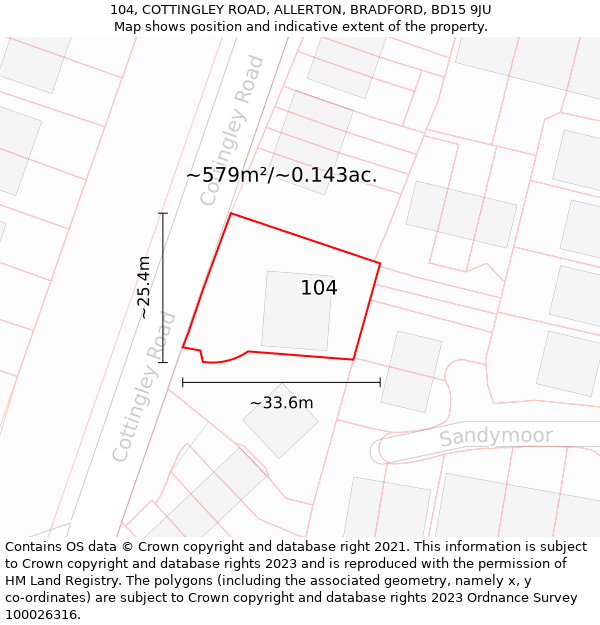 104, COTTINGLEY ROAD, ALLERTON, BRADFORD, BD15 9JU: Plot and title map