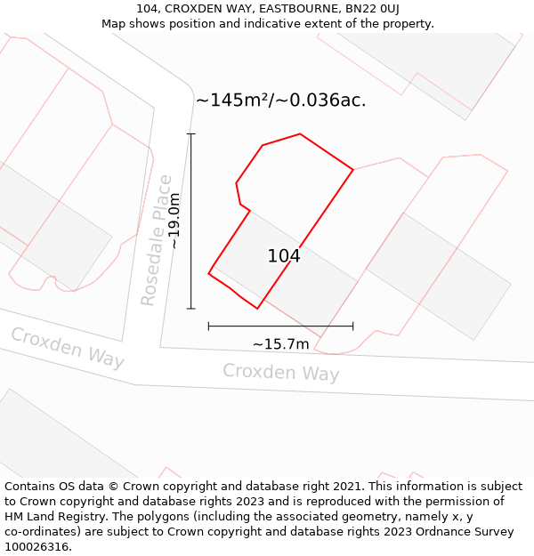 104, CROXDEN WAY, EASTBOURNE, BN22 0UJ: Plot and title map