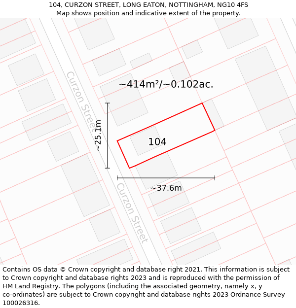 104, CURZON STREET, LONG EATON, NOTTINGHAM, NG10 4FS: Plot and title map