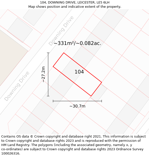 104, DOWNING DRIVE, LEICESTER, LE5 6LH: Plot and title map