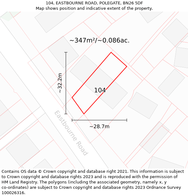 104, EASTBOURNE ROAD, POLEGATE, BN26 5DF: Plot and title map