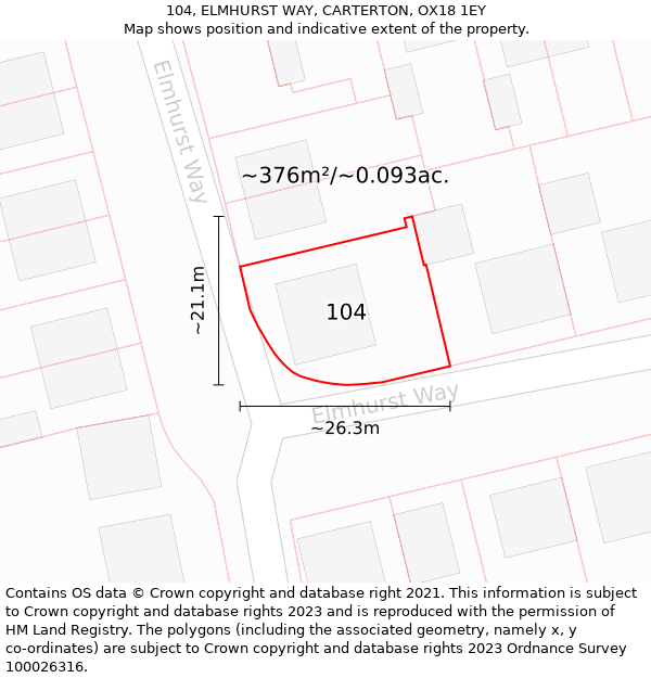 104, ELMHURST WAY, CARTERTON, OX18 1EY: Plot and title map