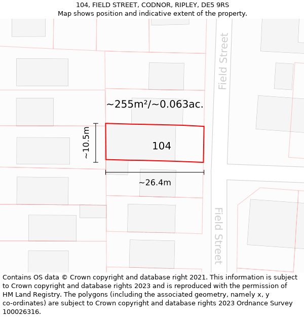 104, FIELD STREET, CODNOR, RIPLEY, DE5 9RS: Plot and title map