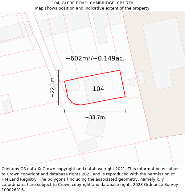 104, GLEBE ROAD, CAMBRIDGE, CB1 7TA: Plot and title map