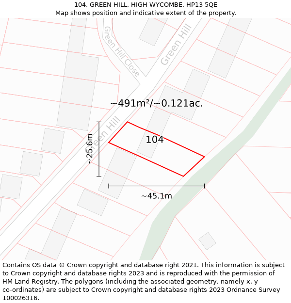 104, GREEN HILL, HIGH WYCOMBE, HP13 5QE: Plot and title map