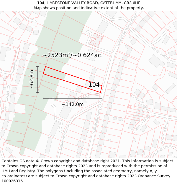 104, HARESTONE VALLEY ROAD, CATERHAM, CR3 6HF: Plot and title map