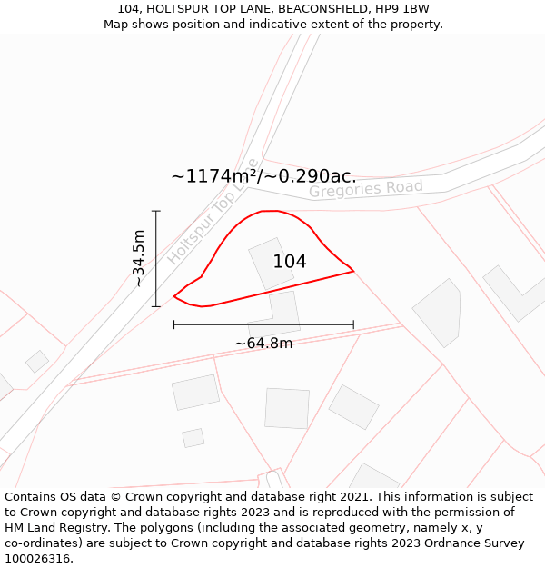 104, HOLTSPUR TOP LANE, BEACONSFIELD, HP9 1BW: Plot and title map