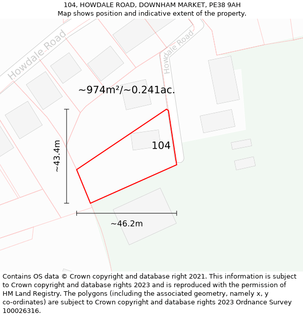 104, HOWDALE ROAD, DOWNHAM MARKET, PE38 9AH: Plot and title map