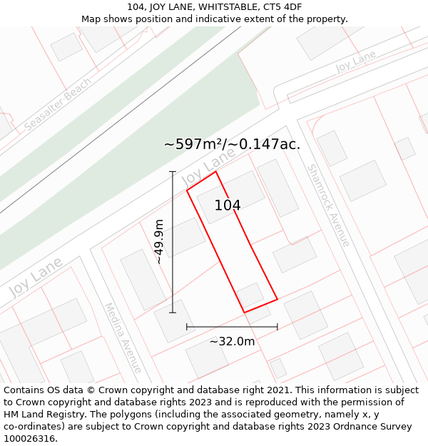 104, JOY LANE, WHITSTABLE, CT5 4DF: Plot and title map