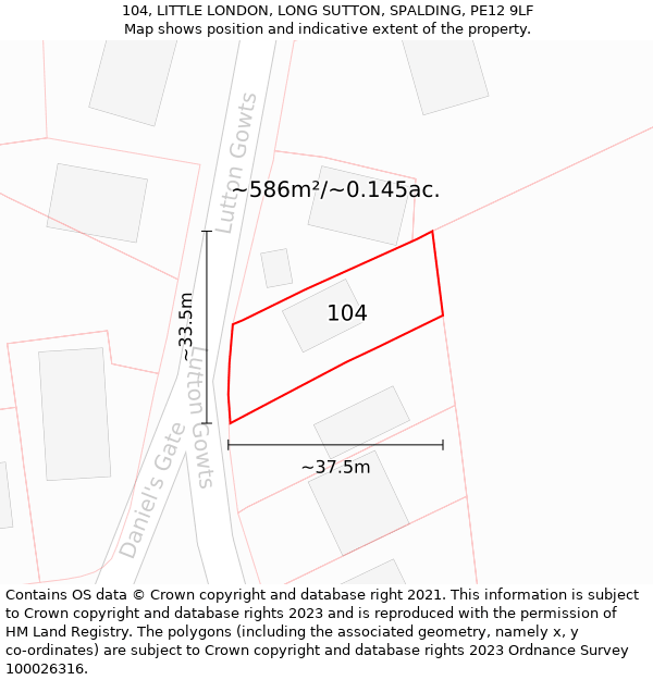 104, LITTLE LONDON, LONG SUTTON, SPALDING, PE12 9LF: Plot and title map