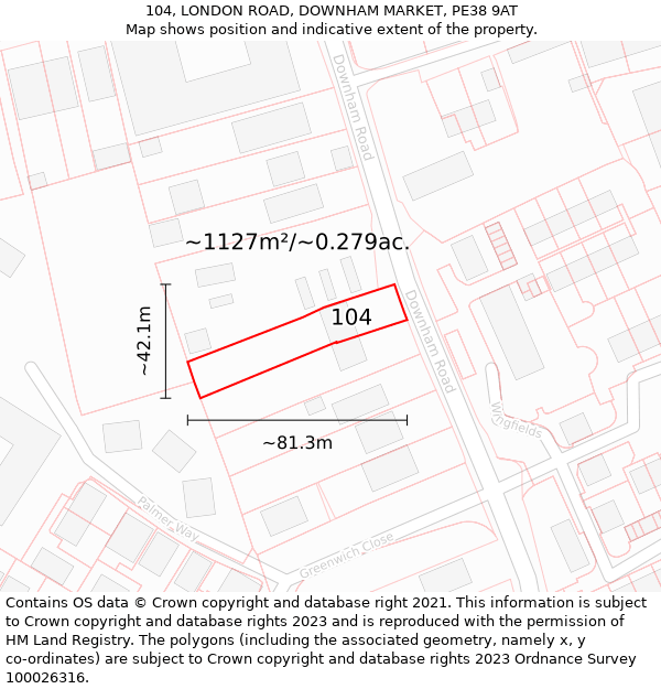 104, LONDON ROAD, DOWNHAM MARKET, PE38 9AT: Plot and title map