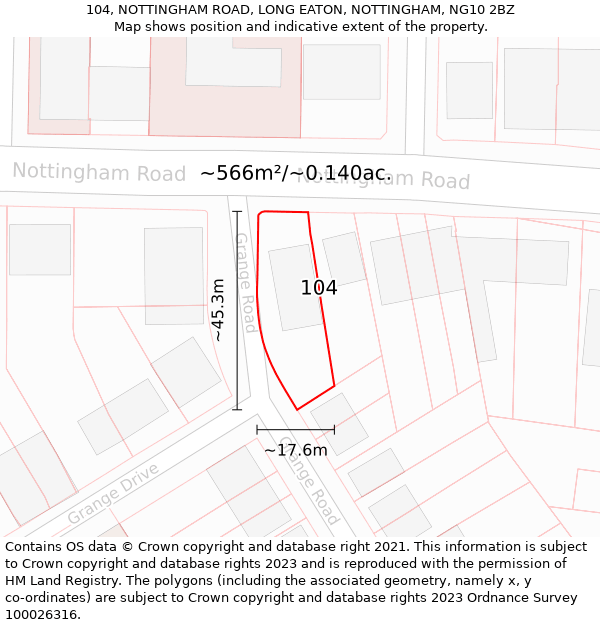 104, NOTTINGHAM ROAD, LONG EATON, NOTTINGHAM, NG10 2BZ: Plot and title map