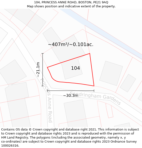 104, PRINCESS ANNE ROAD, BOSTON, PE21 9AQ: Plot and title map