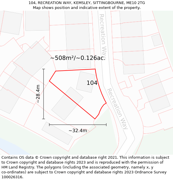 104, RECREATION WAY, KEMSLEY, SITTINGBOURNE, ME10 2TG: Plot and title map