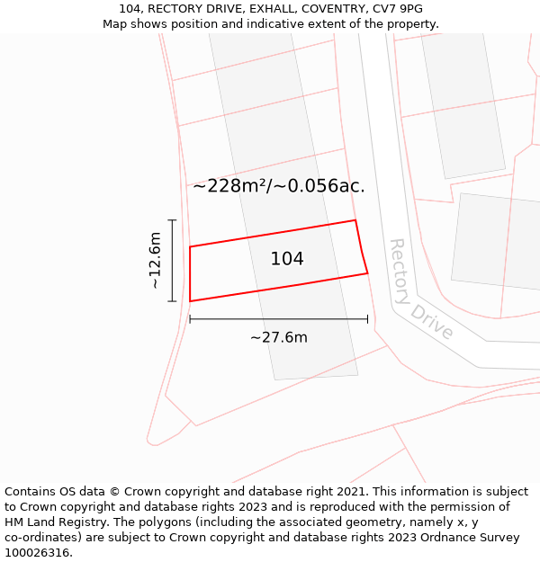 104, RECTORY DRIVE, EXHALL, COVENTRY, CV7 9PG: Plot and title map