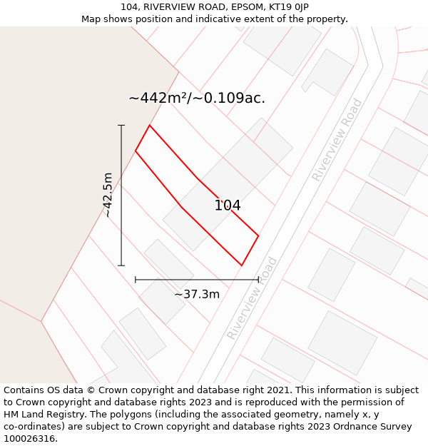 104, RIVERVIEW ROAD, EPSOM, KT19 0JP: Plot and title map