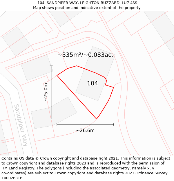 104, SANDPIPER WAY, LEIGHTON BUZZARD, LU7 4SS: Plot and title map