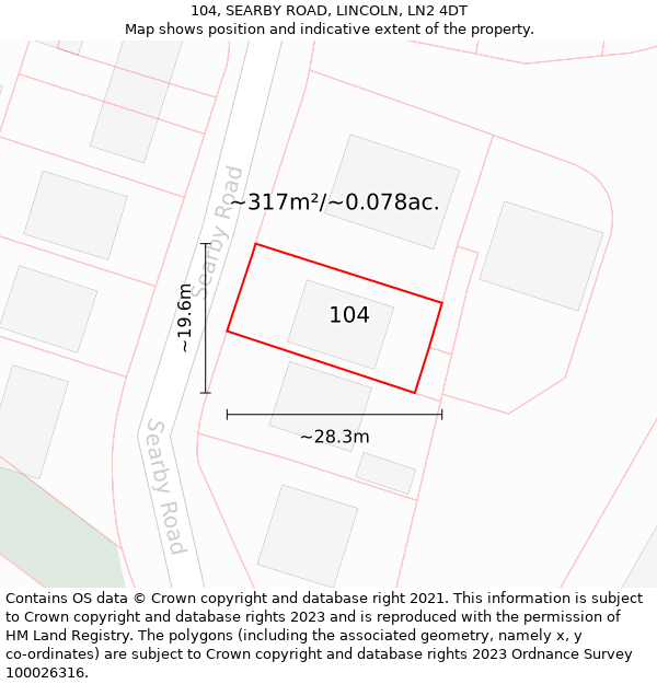 104, SEARBY ROAD, LINCOLN, LN2 4DT: Plot and title map