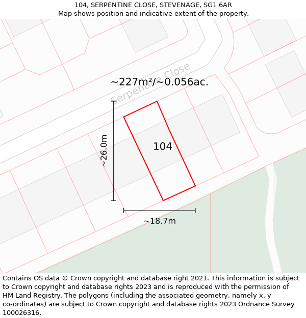 104, SERPENTINE CLOSE, STEVENAGE, SG1 6AR: Plot and title map