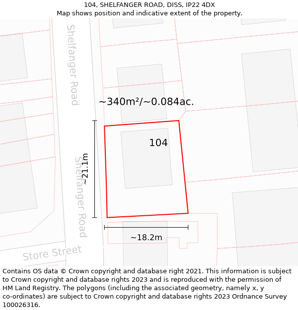 104, SHELFANGER ROAD, DISS, IP22 4DX: Plot and title map