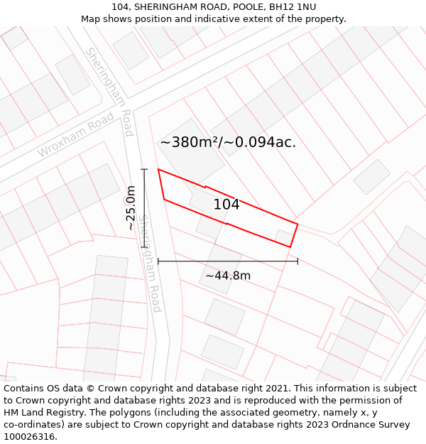 104, SHERINGHAM ROAD, POOLE, BH12 1NU: Plot and title map