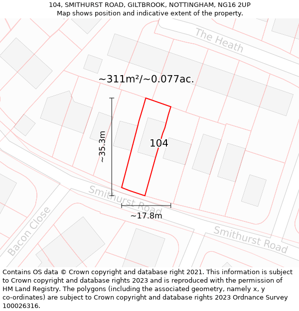 104, SMITHURST ROAD, GILTBROOK, NOTTINGHAM, NG16 2UP: Plot and title map