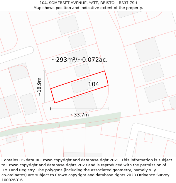 104, SOMERSET AVENUE, YATE, BRISTOL, BS37 7SH: Plot and title map