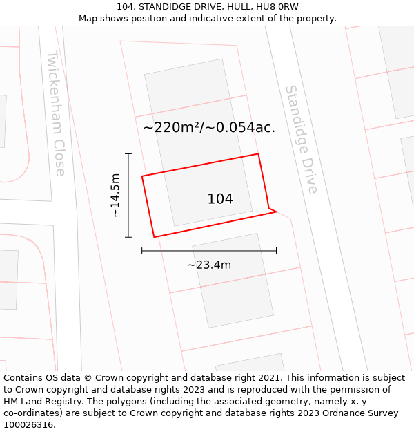 104, STANDIDGE DRIVE, HULL, HU8 0RW: Plot and title map