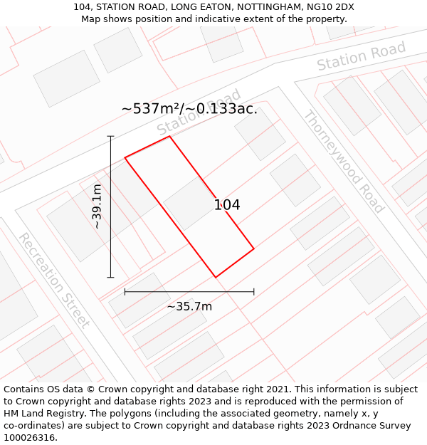 104, STATION ROAD, LONG EATON, NOTTINGHAM, NG10 2DX: Plot and title map