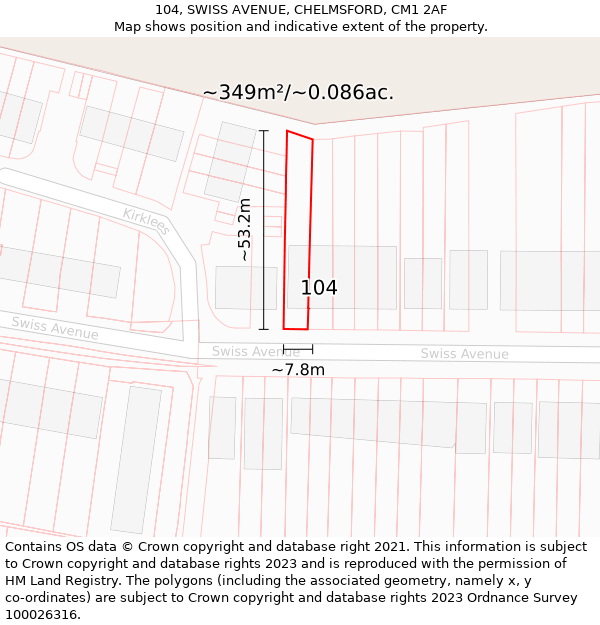 104, SWISS AVENUE, CHELMSFORD, CM1 2AF: Plot and title map