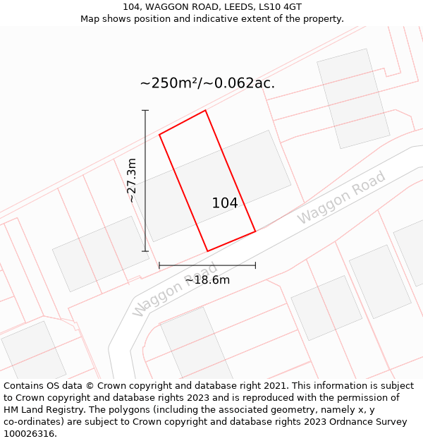 104, WAGGON ROAD, LEEDS, LS10 4GT: Plot and title map