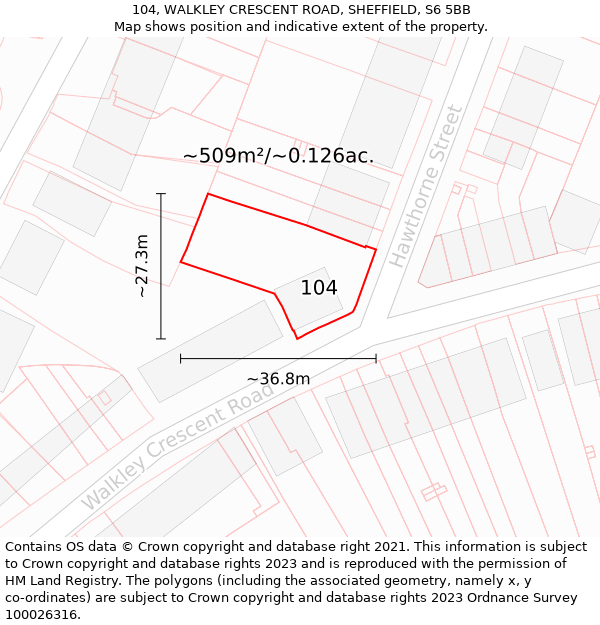 104, WALKLEY CRESCENT ROAD, SHEFFIELD, S6 5BB: Plot and title map