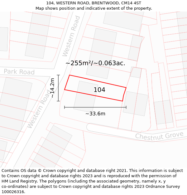 104, WESTERN ROAD, BRENTWOOD, CM14 4ST: Plot and title map
