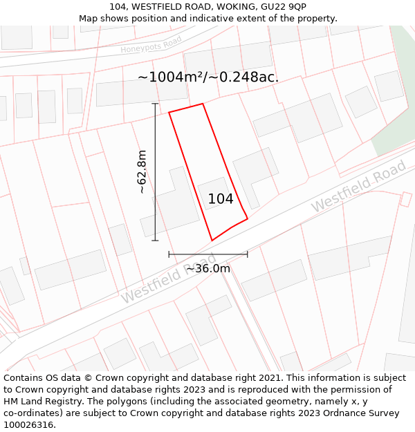 104, WESTFIELD ROAD, WOKING, GU22 9QP: Plot and title map