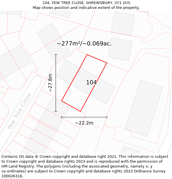 104, YEW TREE CLOSE, SHREWSBURY, SY1 2US: Plot and title map