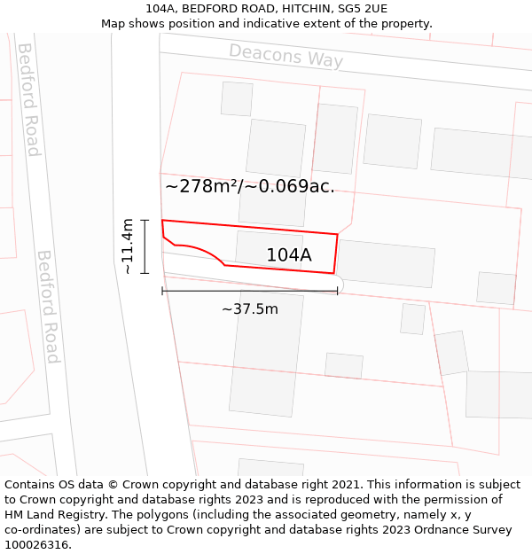 104A, BEDFORD ROAD, HITCHIN, SG5 2UE: Plot and title map