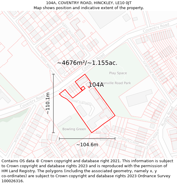 104A, COVENTRY ROAD, HINCKLEY, LE10 0JT: Plot and title map