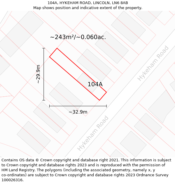 104A, HYKEHAM ROAD, LINCOLN, LN6 8AB: Plot and title map