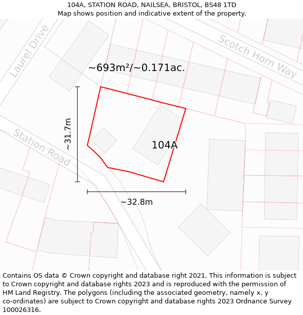 104A, STATION ROAD, NAILSEA, BRISTOL, BS48 1TD: Plot and title map